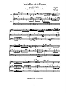 Concerto for Violin, Strings and Basso Continuo No.2 in E Major, BWV 1042: arranjo para violino e piano by Johann Sebastian Bach