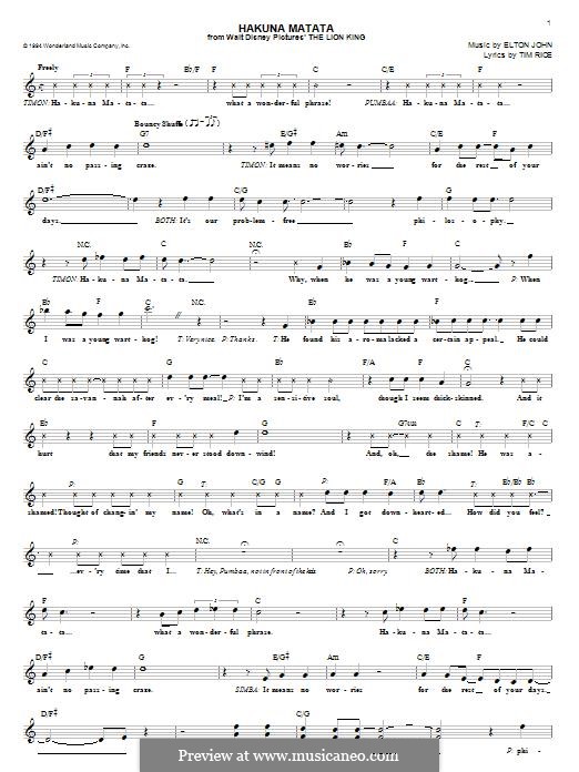 Hakuna Matata (from The Lion King): melodia by Elton John