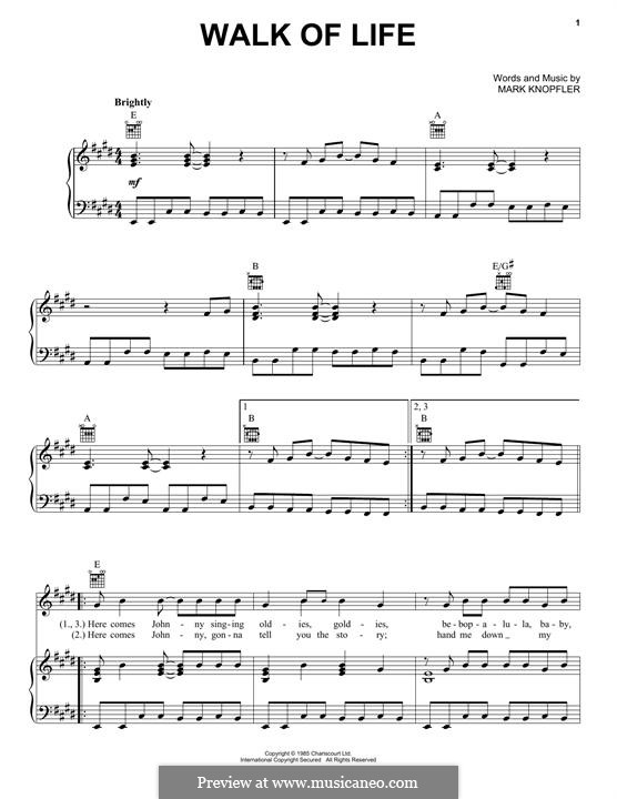 Walk of Life (Dire Straits): Para vocais e piano (ou Guitarra) by Mark Knopfler