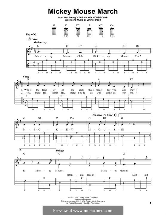 Mickey Mouse March (from The Mickey Mouse Club): For banjo by Jimmie Dodd