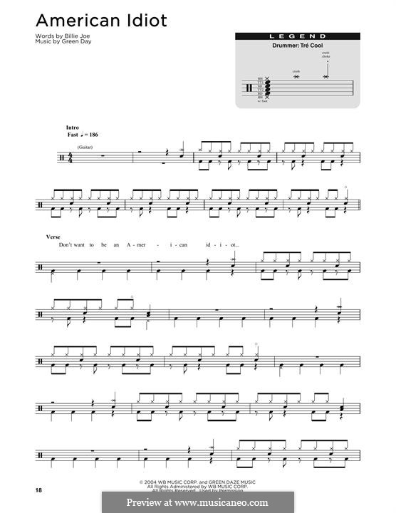 American Idiot (Green Day): Drum set by Billie Joe Armstrong, Tré Cool, Michael Pritchard