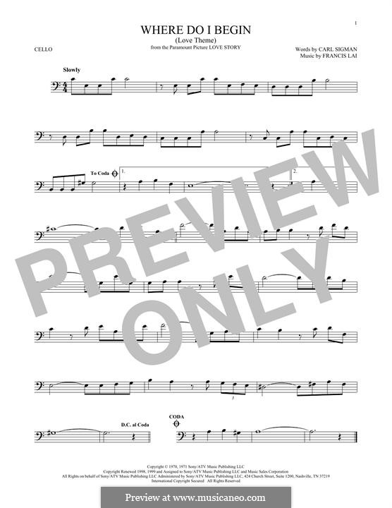 Where Do I Begin (Theme from Love Story): para violoncelo by Francis Lai