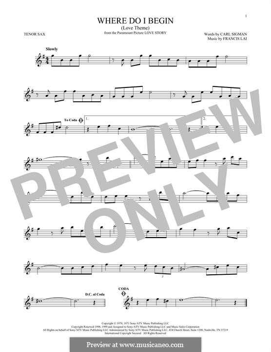 Where Do I Begin (Theme from Love Story): para saxofone tenor by Francis Lai