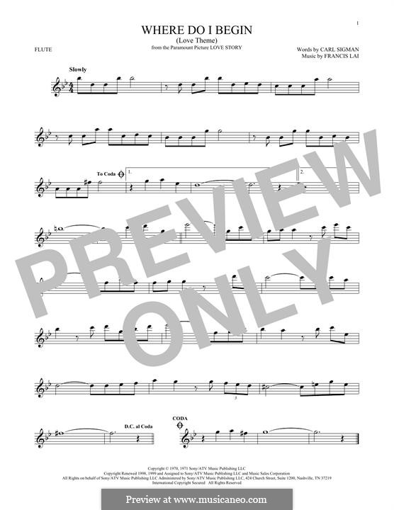 Where Do I Begin (Theme from Love Story): para flauta by Francis Lai