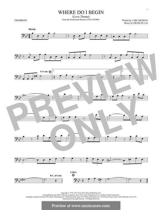 Where Do I Begin (Theme from Love Story): para trombone by Francis Lai