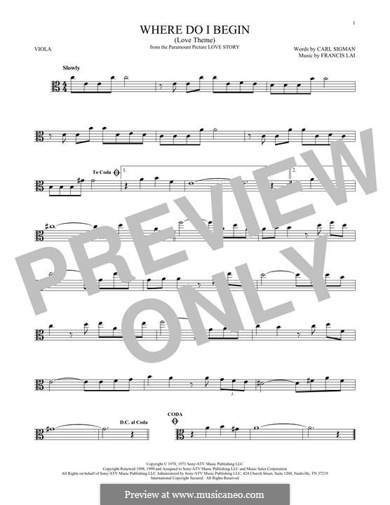 Where Do I Begin (Theme from Love Story): para viola by Francis Lai