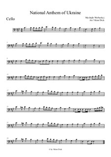 Shche Ne Vmerla Ukraina (Ukrainian National Anthem): para violoncelo by Mykhailo Verbytskyi