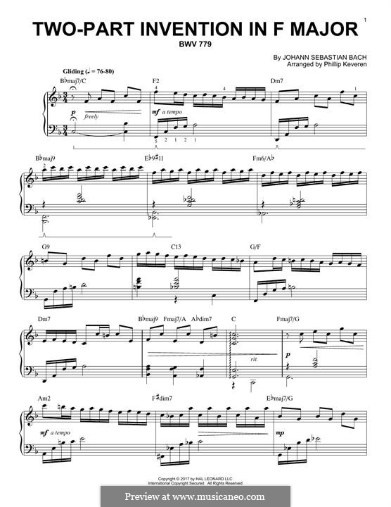 No.8 in F Major, BWV 779: Para Piano by Johann Sebastian Bach