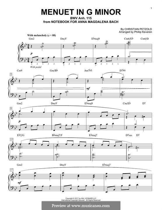 No.5 Minuet in G Minor, BWV Anh.115: Para Piano by Johann Sebastian Bach