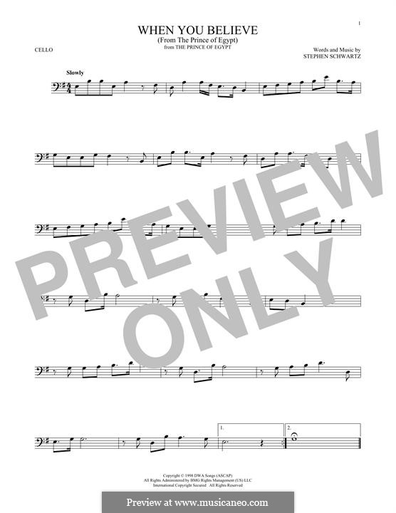 When You Believe (from The Prince of Egypt): para violoncelo by Stephen Schwartz