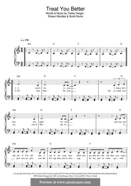 Treat You Better: Para Piano by John Theodore Geiger, Scott Harris, Shawn Mendes