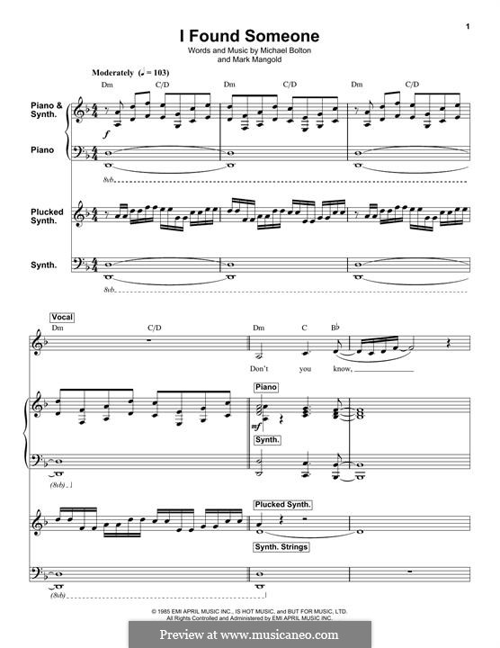 I Found Someone (Cher): Para Piano by Mark Mangold, Michael Bolton