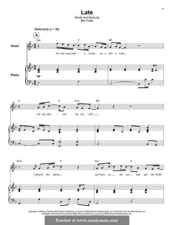Late: Para vocais e piano (ou Guitarra) by Ben Folds