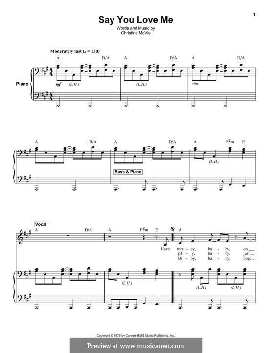Say You Love Me (Fleetwood Mac): Para vocais e piano (ou Guitarra) by Christine McVie