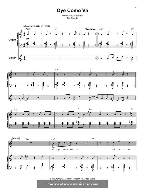 Oye Como Va (Santana): For voice, guitar and organ by Tito Puente