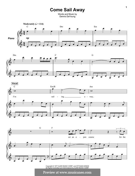 Come Sail Away (Styx): Para vocais e piano (ou Guitarra) by Dennis DeYoung