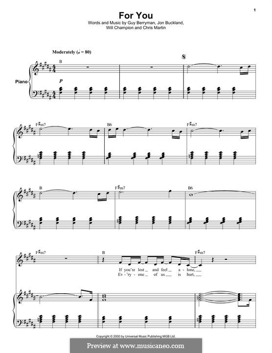 For You (Coldplay): Para vocais e piano (ou Guitarra) by Chris Martin, Guy Berryman, Jonny Buckland, Will Champion