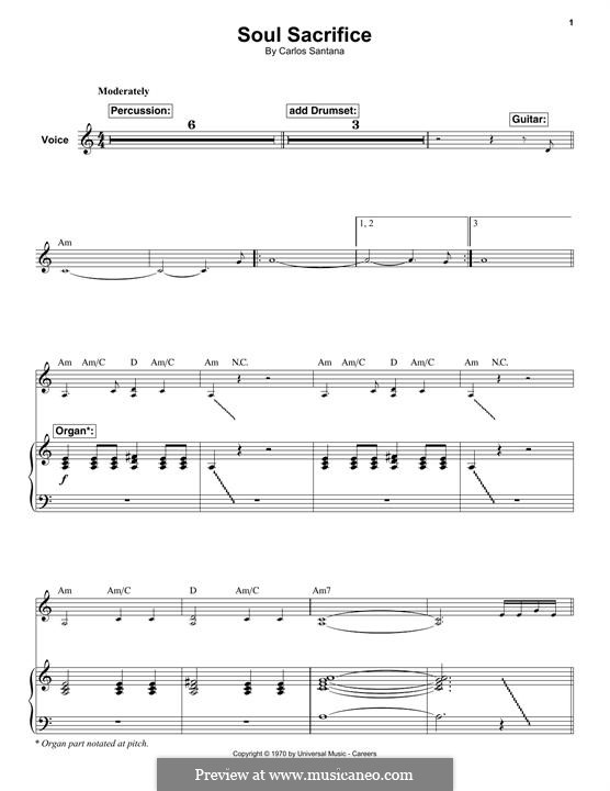 Soul Sacrifice (Santana): Para vocais e piano (ou Guitarra) by Carlos Santana