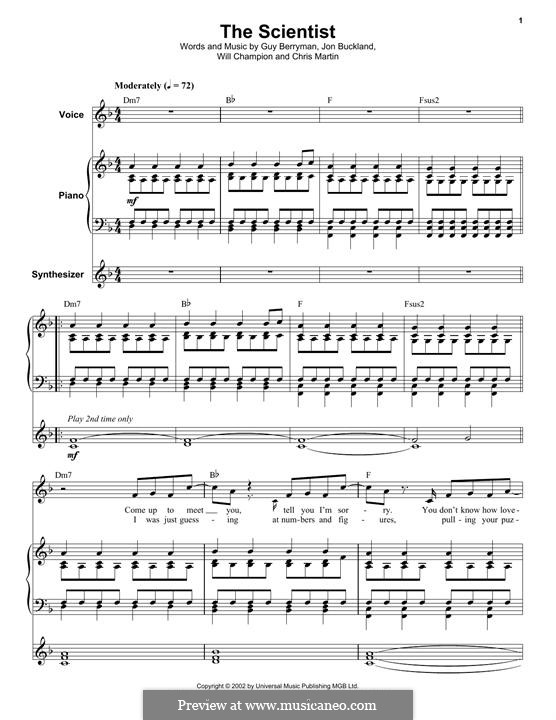 The Scientist (Coldplay): For voice, piano and synthesizer by Chris Martin, Guy Berryman, Jonny Buckland, Will Champion