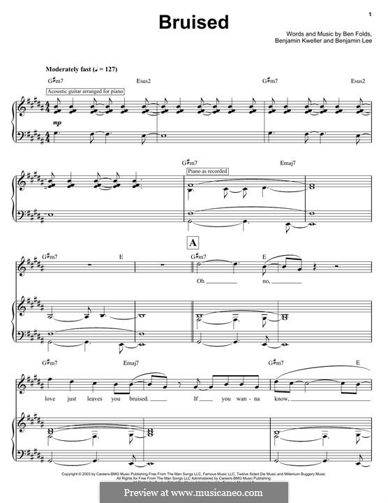 Bruised: Para vocais e piano (ou Guitarra) by Ben Folds, Benjamin Kweller
