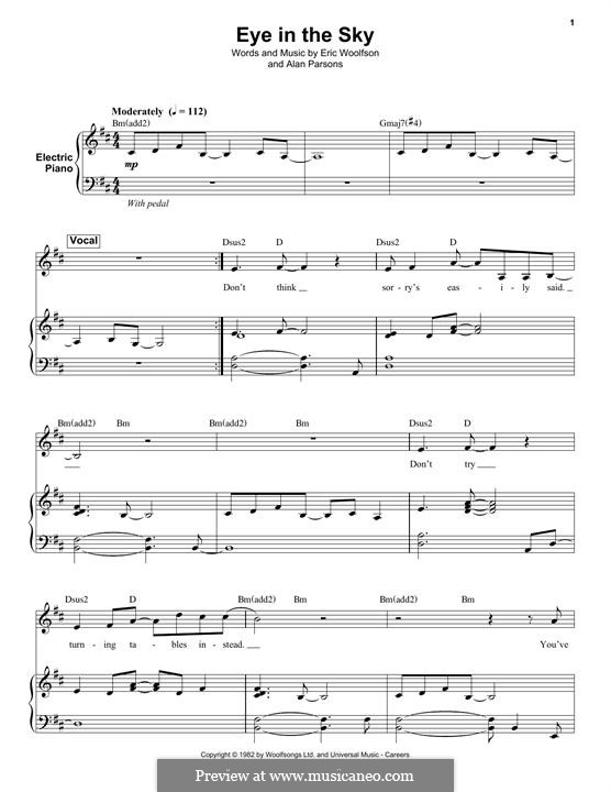 Eye in the Sky (Alan Parsons Project): For voice, electric piano and guitar by Alan Parsons, Eric Woolfson