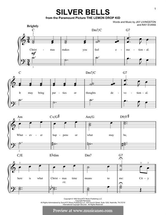 Piano version: Easy notes by Jay Livingston, Raymond Evans