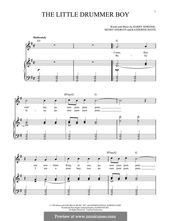 Vocal version: Para vocais e piano by Harry Simeone, Henry Onorati, Katherine K. Davis