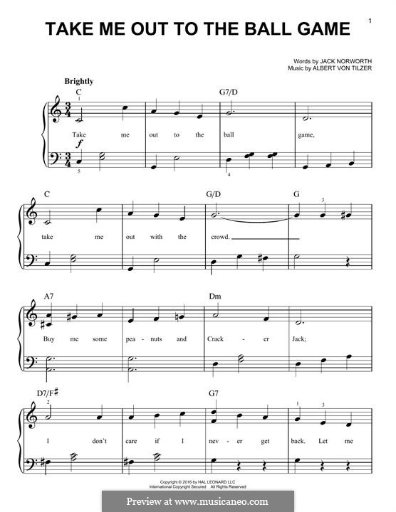 Take Me Out to the Ball Game: Para Piano by Albert von Tilzer