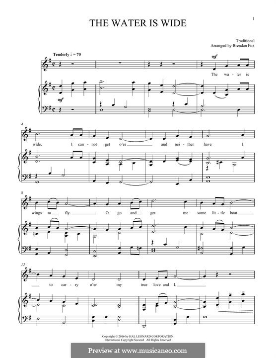 The Water is Wide (O Waly, Waly), Printable scores: Para vocais e piano by folklore