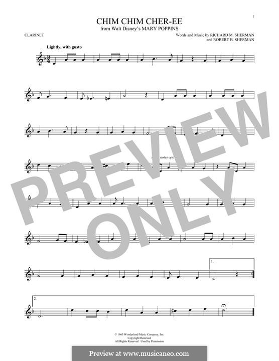 Chim Chim Cher-ee (from Mary Poppins): para clarinete by Richard M. Sherman, Robert B. Sherman