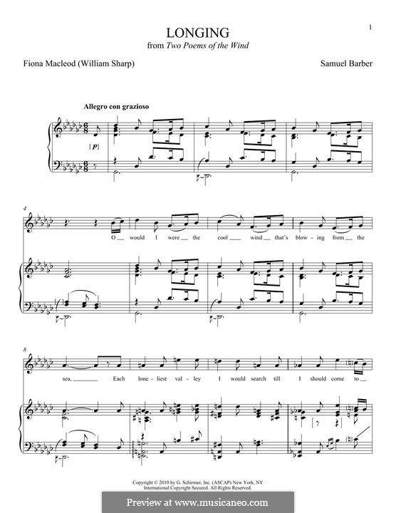 Longing: Para vocais e piano by Samuel Barber