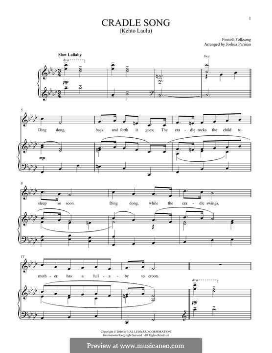 Kehto Laula (Cradle Song): Para vocais e piano by folklore