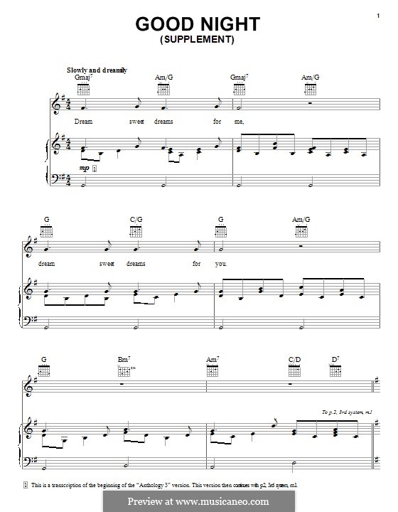 Good Night (The Beatles): Para vocais e piano by John Lennon, Paul McCartney