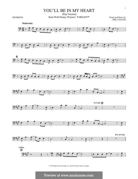 You'll Be in My Heart (from Walt Disney's Tarzan) Pop version: para trombone by Phil Collins