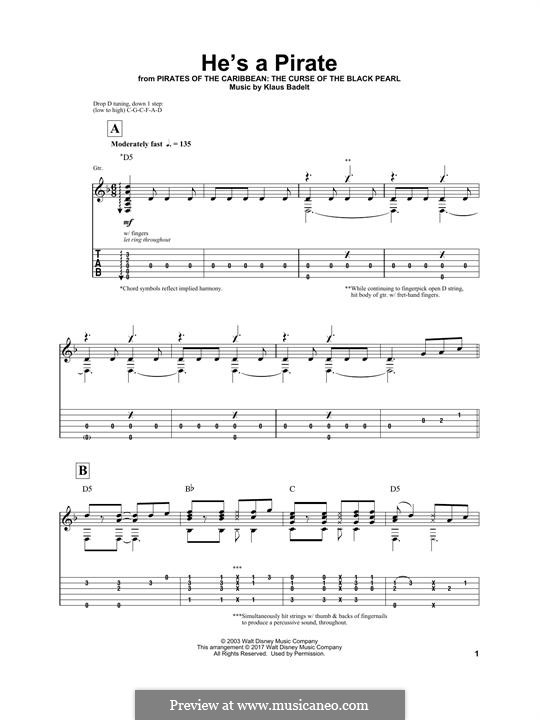 He's a Pirate (from Pirates of the Caribbean: The Curse of the Black Pearl): Para guitarra com guia by Klaus Badelt