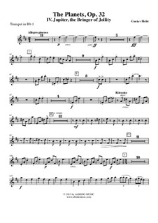 Jupiter: Trompete em Bb 1 (parte transposta) by Gustav Holst