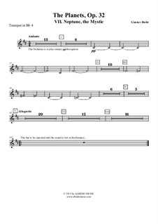 Neptune, the Mystic: Trumpet in Bb 4 (transposed part) by Gustav Holst
