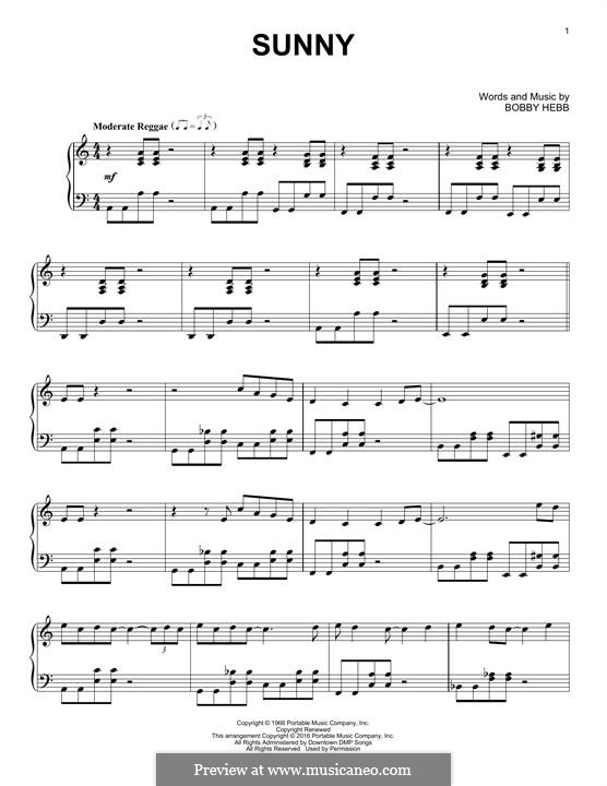Sunny: Para Piano by Bobby Hebb