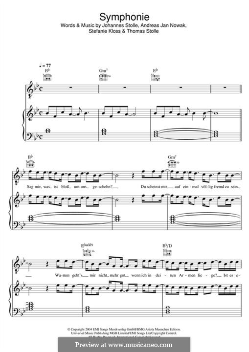 Symphonie (Silbermond): Para vocais e piano (ou Guitarra) by Johannes Stolle, Thomas Stolle, Andreas Jan Nowak, Stefanie Kloss