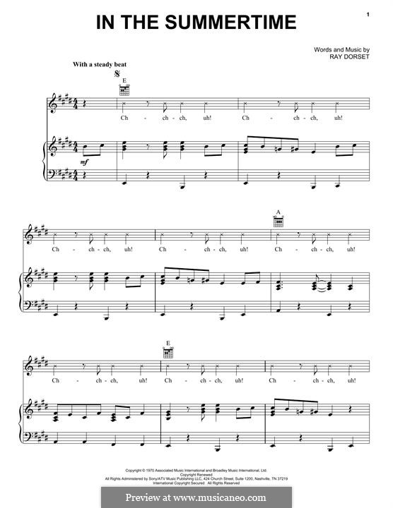 In the Summertime (Mungo Jerry): Para vocais e piano (ou Guitarra) by Ray Dorset
