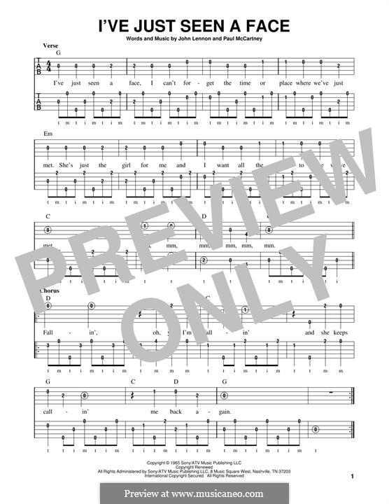 I've Just Seen a Face (The Beatles): For banjo by John Lennon, Paul McCartney