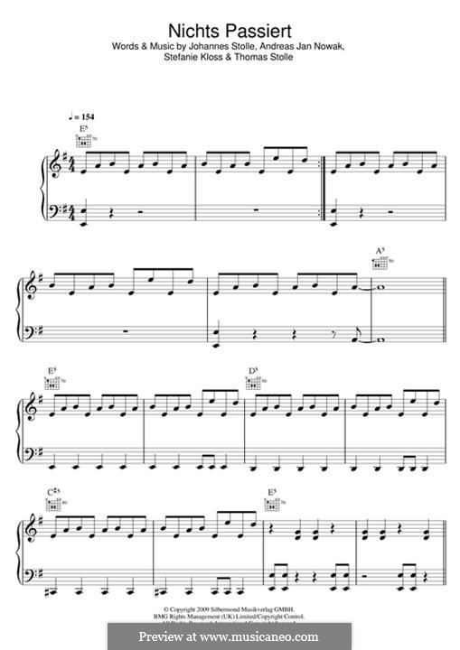 Nichts Passiert (Silbermond): Para vocais e piano (ou Guitarra) by Johannes Stolle, Thomas Stolle, Andreas Jan Nowak, Stefanie Kloss