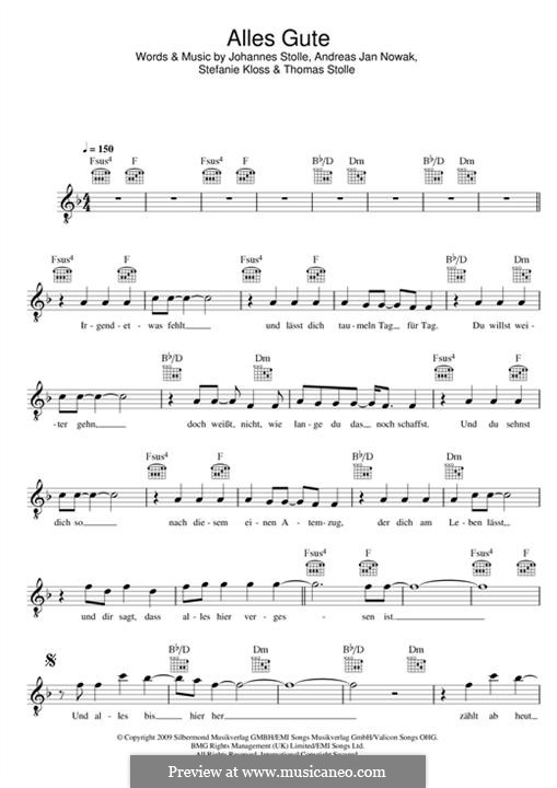 Alles Gute (Silbermond): melodia by Johannes Stolle, Thomas Stolle, Andreas Jan Nowak, Stefanie Kloss