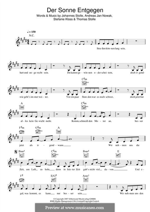 Der Sonne Entgegen (Silbermond): melodia by Johannes Stolle, Thomas Stolle, Andreas Jan Nowak, Stefanie Kloss