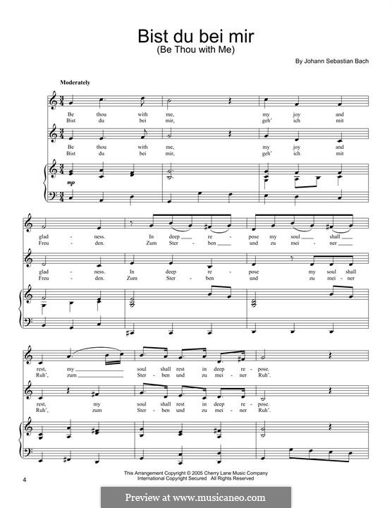 No.25 Bist du bei mir (You Are with Me), Printable scores, BWV 508: para vozes e piano by Johann Sebastian Bach