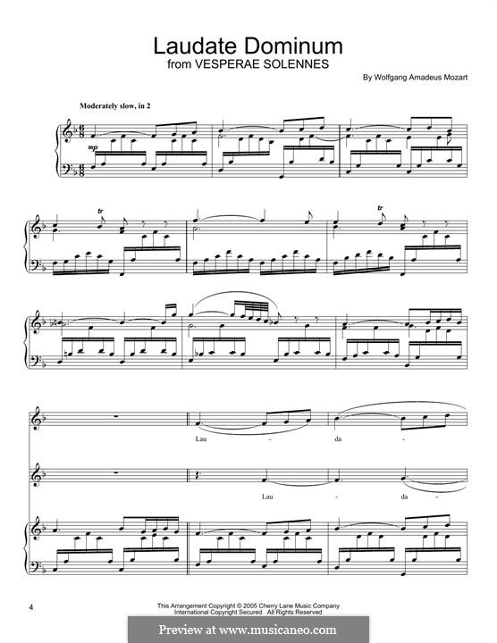 Vesperae solennes de confessore, K.339: Laudate Dominum, for voices and piano by Wolfgang Amadeus Mozart