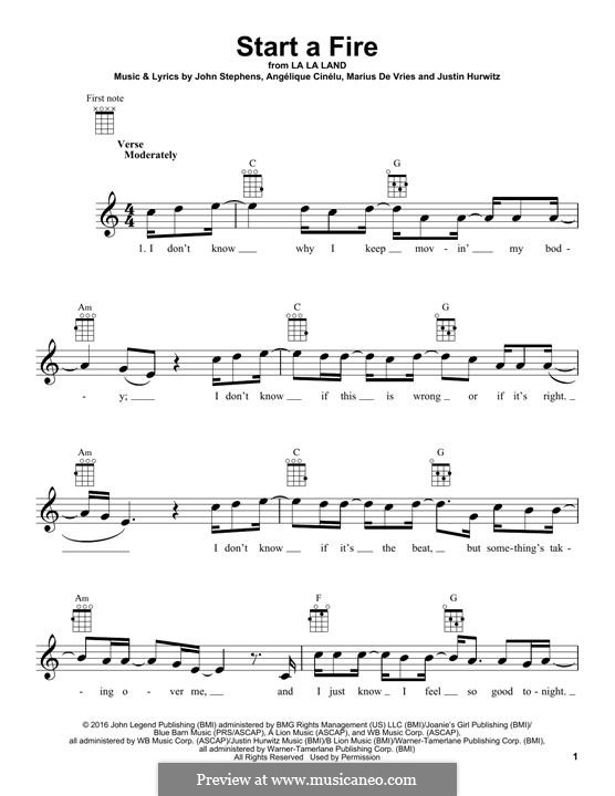 Start a Fire (John Legend): para ukulele by John Stephens, Marius De Vries, Justin Hurwitz