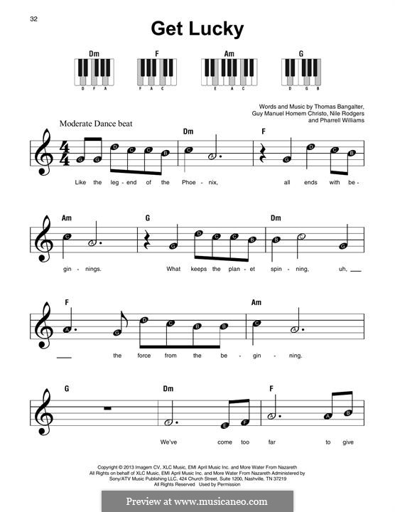 Get Lucky (Daft Punk featuring Pharrell Williams): For any instrument by Nile Rodgers, Pharrell Williams, Thomas Bangalter, Guy-Manuel de Homem-Christo