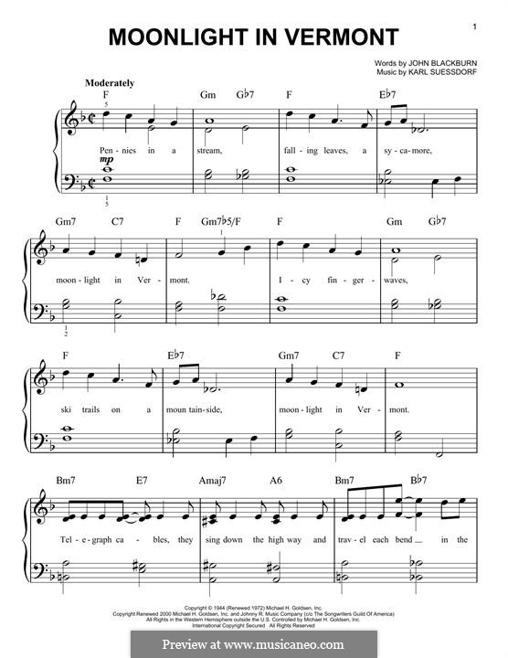 Moonlight in Vermont (Frank Sinatra): Para Piano by Karl Suessdorf
