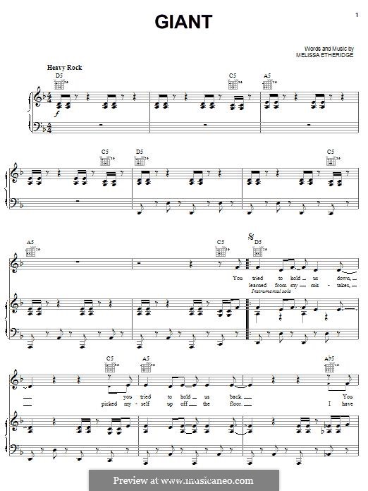 Giant: Para vocais e piano (ou Guitarra) by Melissa Etheridge